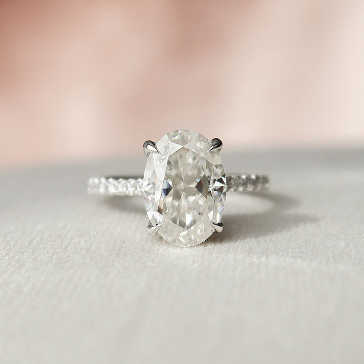 2.0CT Oval Cut Hidden Halo Moissanite Engagement Ring