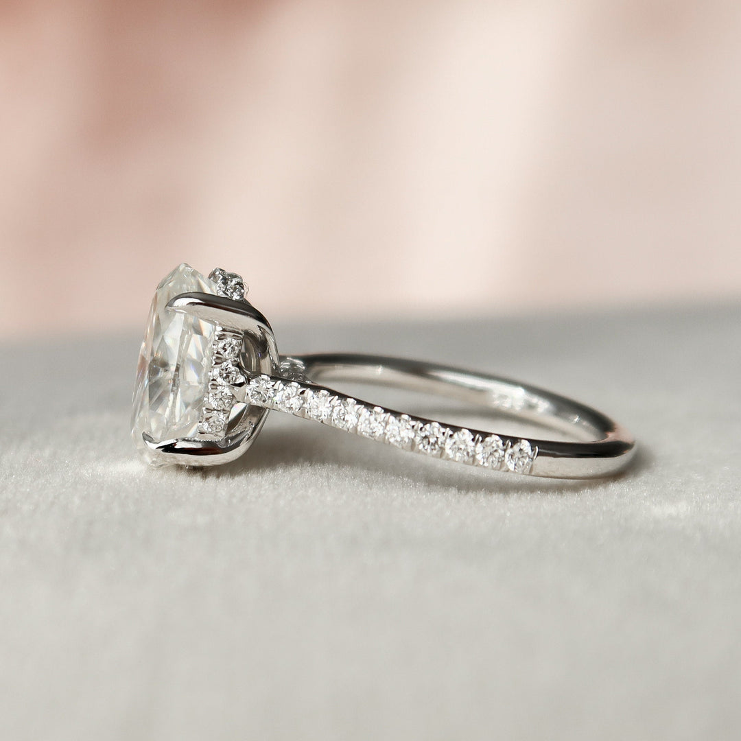 2.0CT Oval Cut Hidden Halo Moissanite Engagement Ring