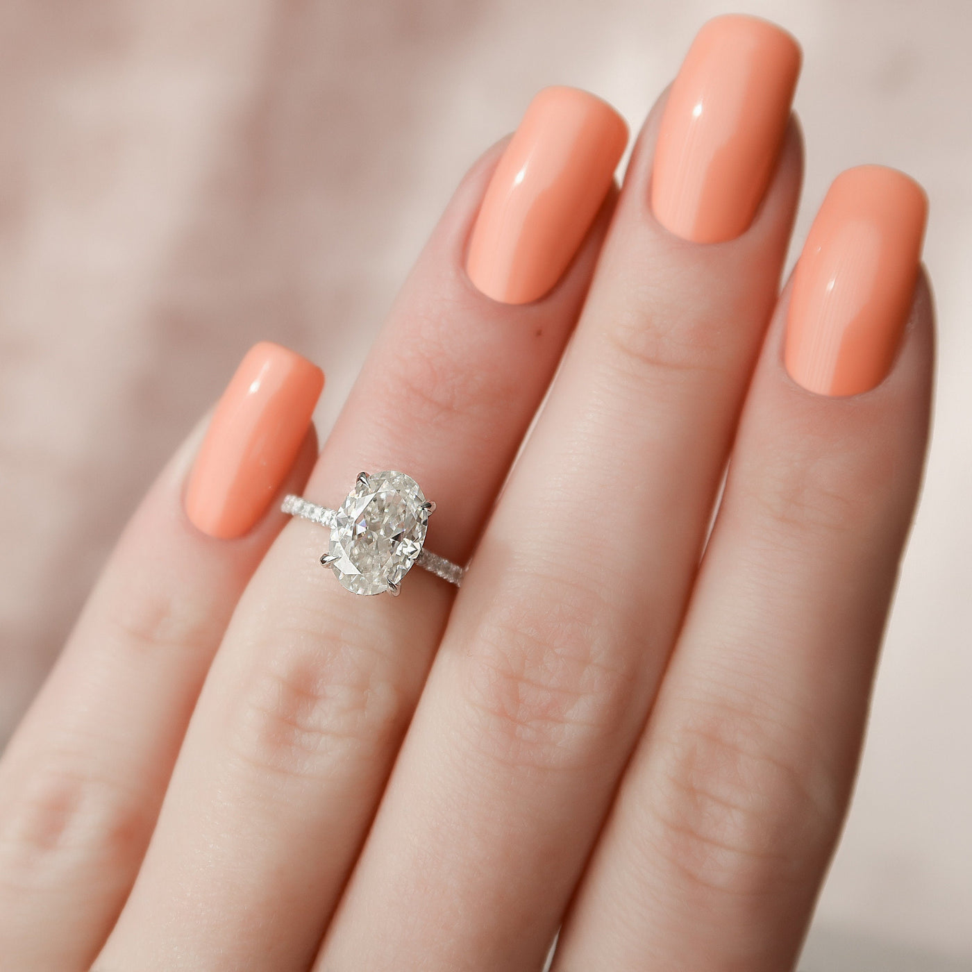 2.0CT Oval Cut Hidden Halo Moissanite Engagement Ring