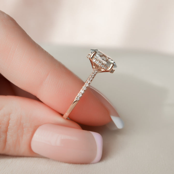 2.0CT Oval Cut Hidden Halo Moissanite Engagement Ring