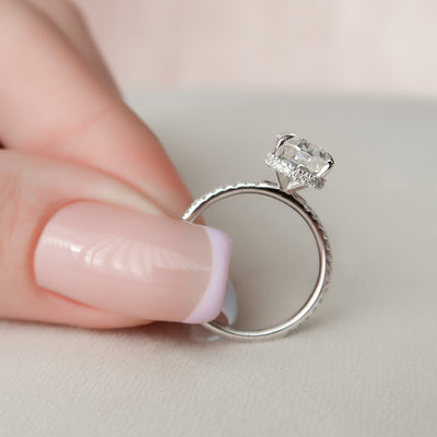 2.50CT Oval Cut Four Prong Hidden Halo Moissanite Engagement Ring