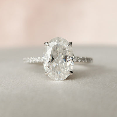2.50CT Oval Cut Four Prong Hidden Halo Moissanite Engagement Ring