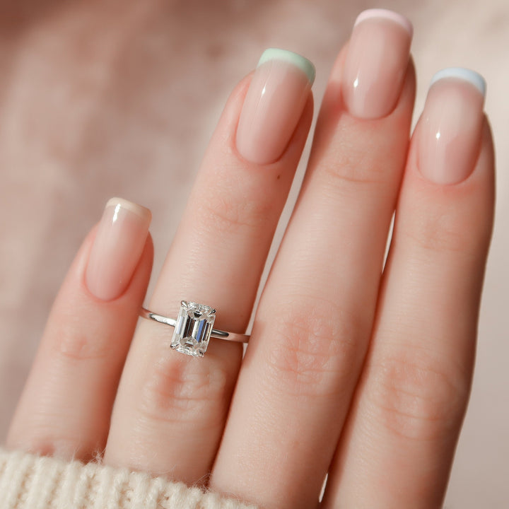 1.50CT Emerald Cut Hidden Halo Moissanite Engagement Ring