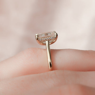 2.0CT Emerald Cut Moissanite Hidden Halo Engagement Ring