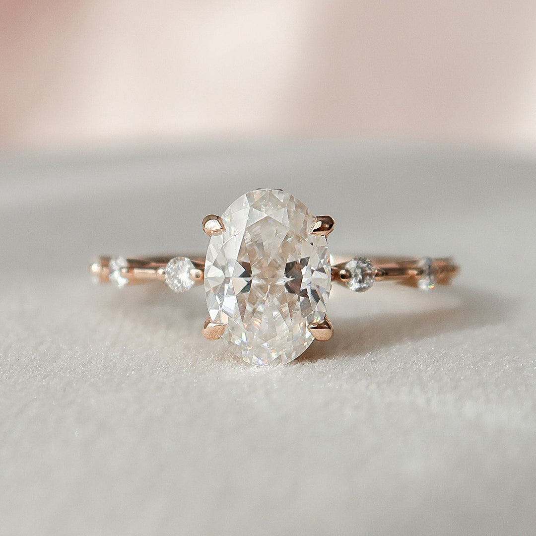 1.50CT Oval Cut Petite Pave Moissanite Engagement Ring