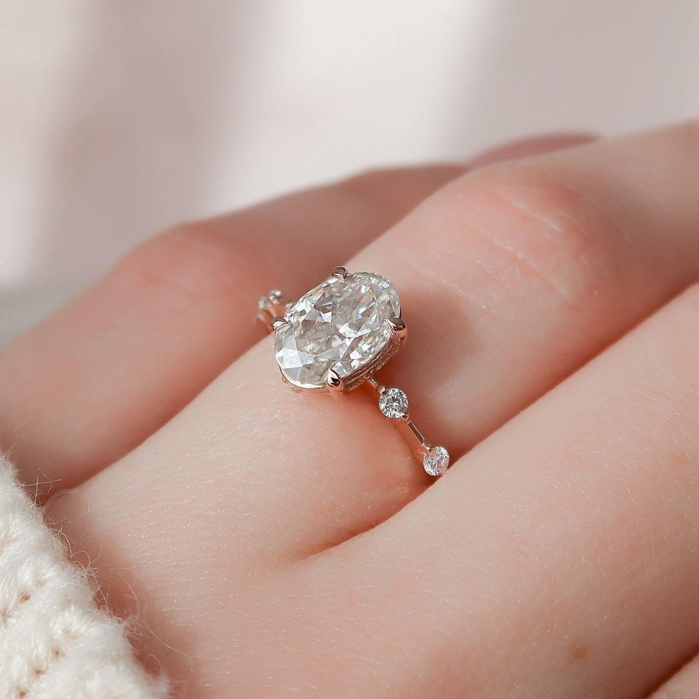 1.50CT Oval Cut Petite Pave Moissanite Engagement Ring