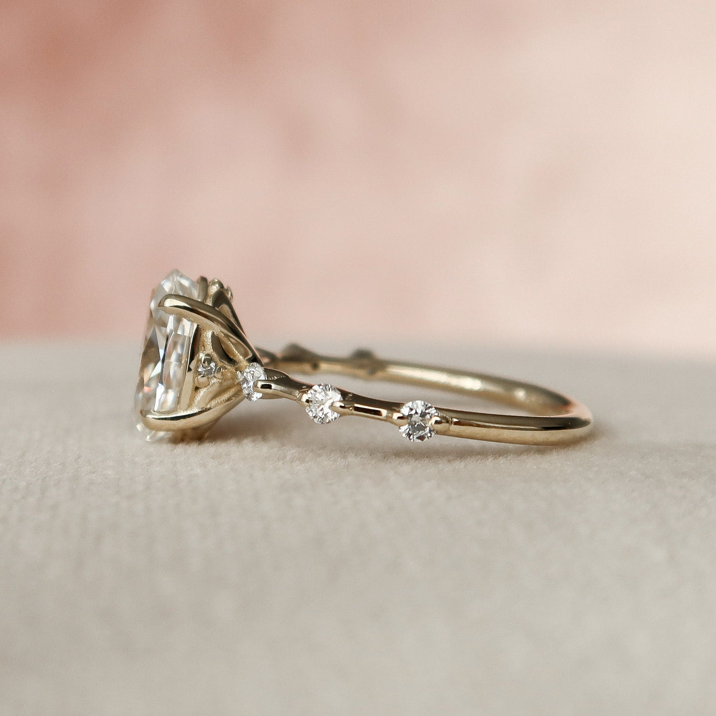 1.50CT Oval Cut Petite Pave Moissanite Engagement Ring