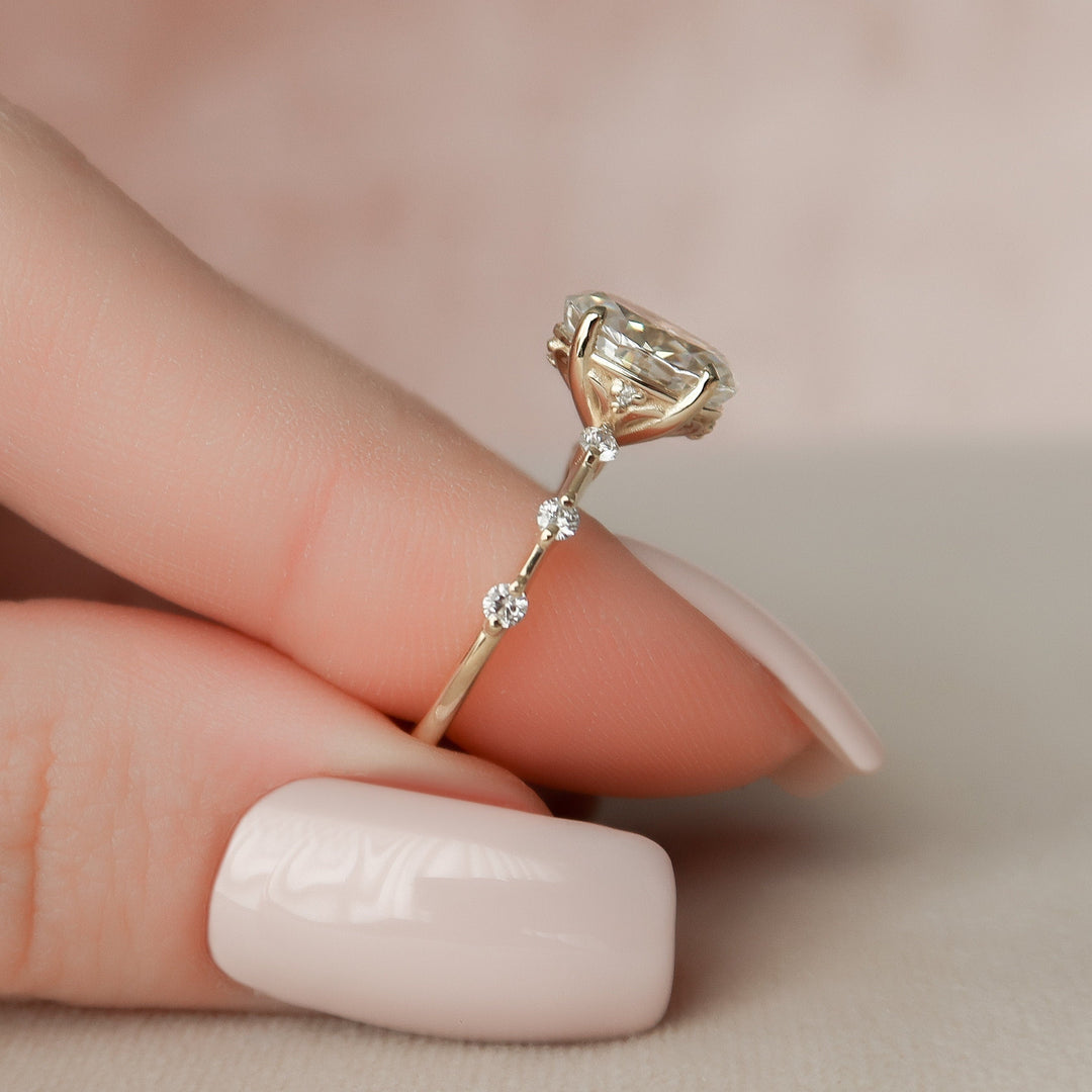 1.50CT Oval Cut Petite Pave Moissanite Engagement Ring