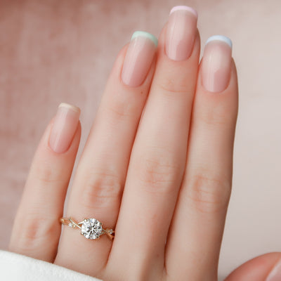 1.0CT Round Cut Branches Style Moissanite Engagement Ring