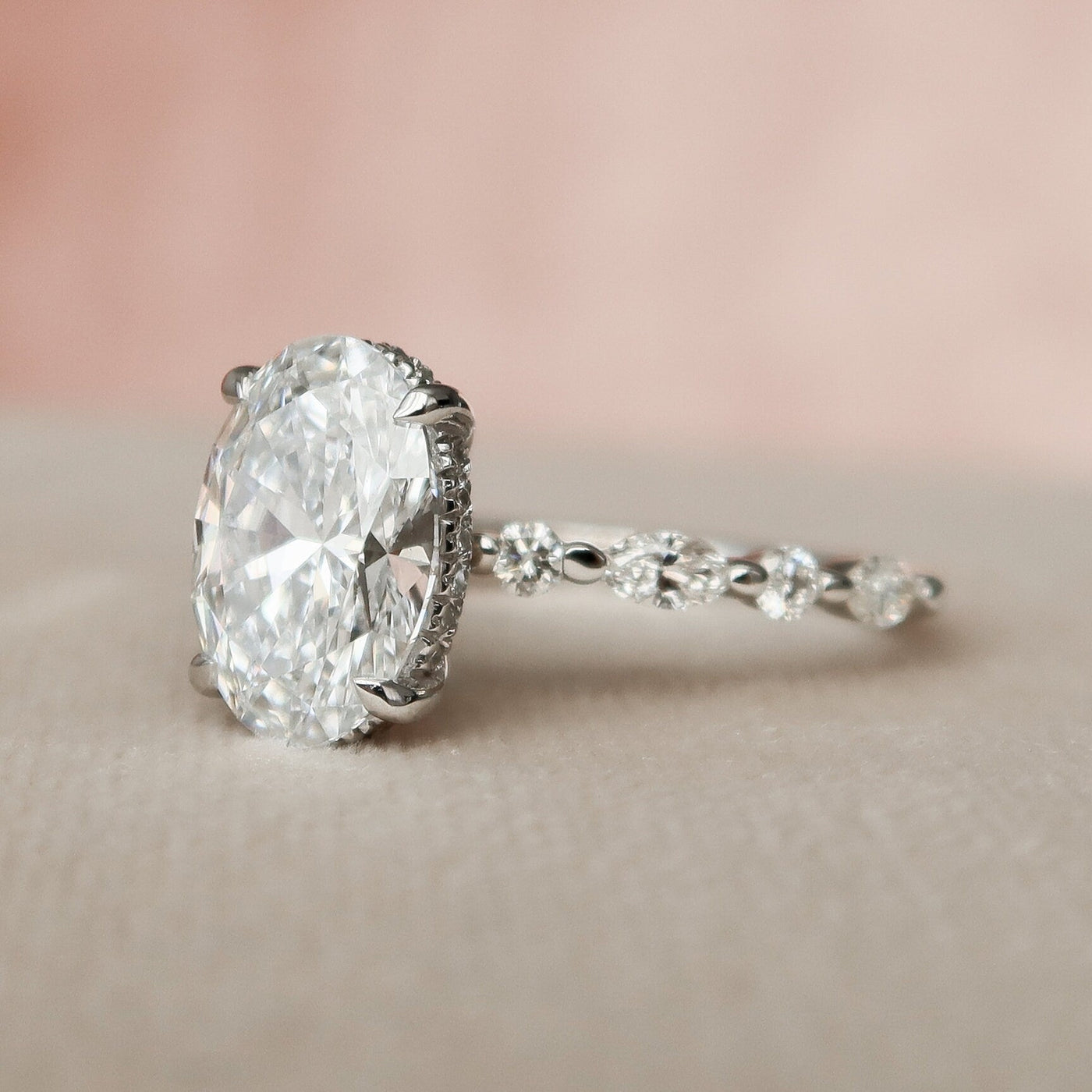 2.0CT Oval Cut Moissanite Halo Eternity Bridal Engagement Ring Set