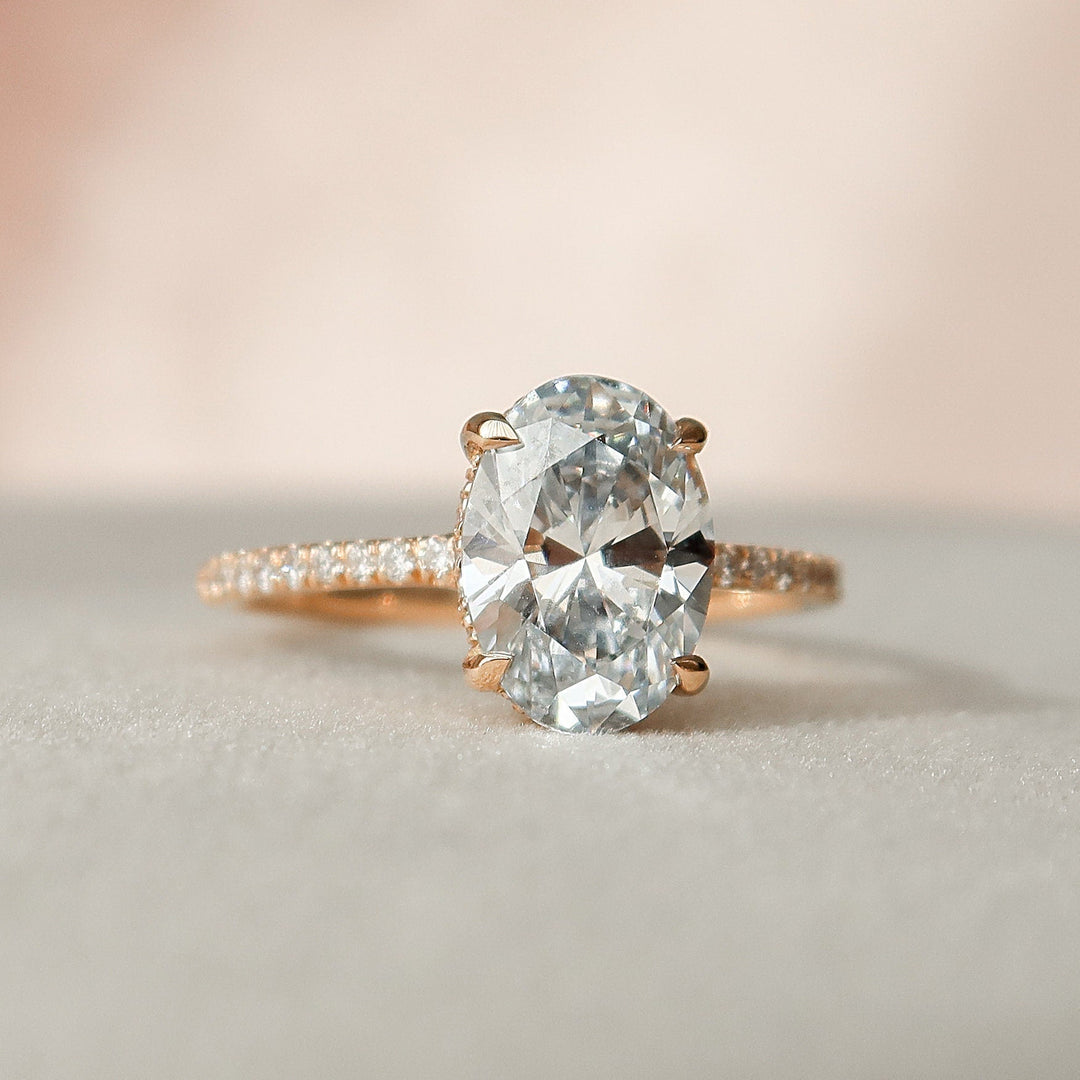 2.0CT Oval Cut Hidden Halo Moissanite Engagement Ring