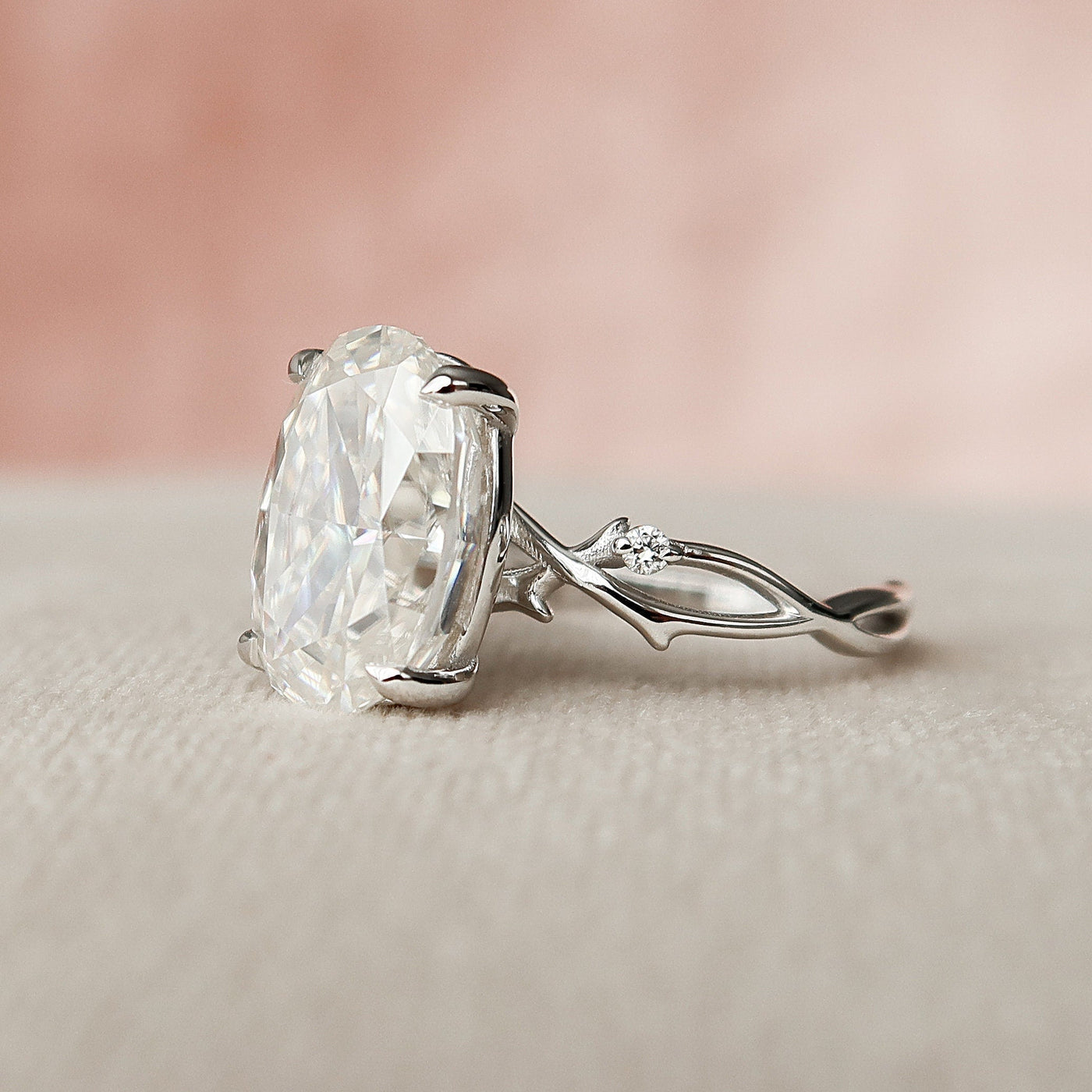 3.50CT Elongated Oval Cut Twig Moissanite Diamond Engagement Ring