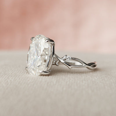 3.50CT Elongated Oval Cut Twig Moissanite Diamond Engagement Ring