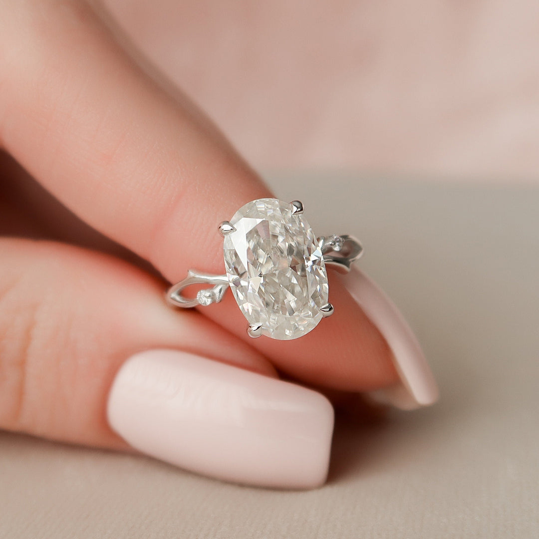 3.50CT Elongated Oval Cut Twig Moissanite Diamond Engagement Ring
