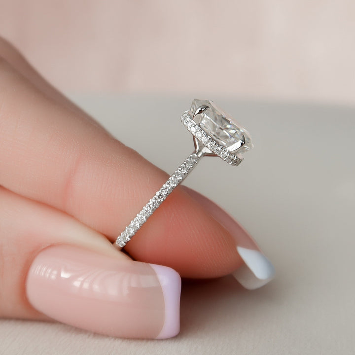 2.50CT Oval Cut Four Prong Hidden Halo Moissanite Engagement Ring