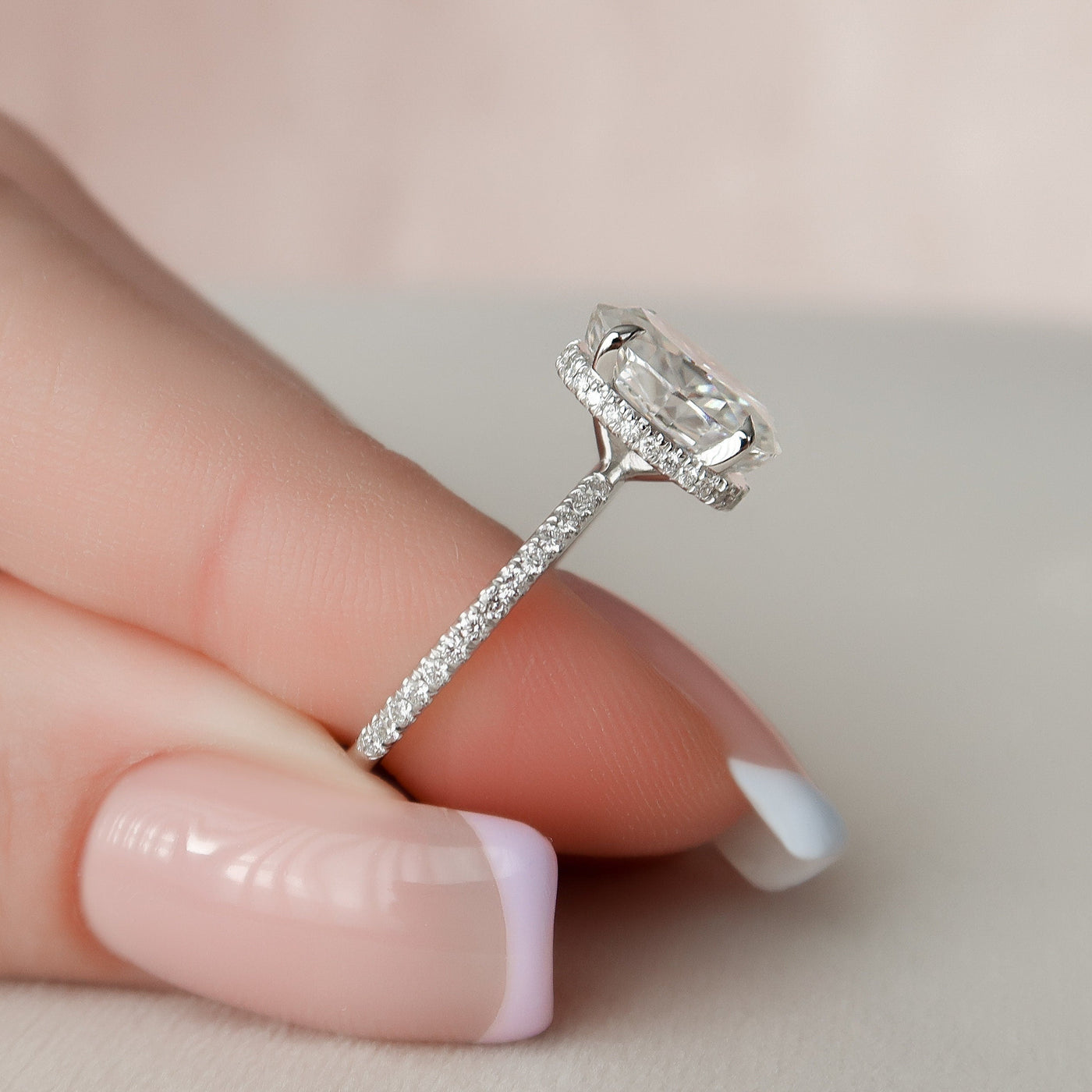 2.50CT Oval Cut Four Prong Hidden Halo Moissanite Engagement Ring