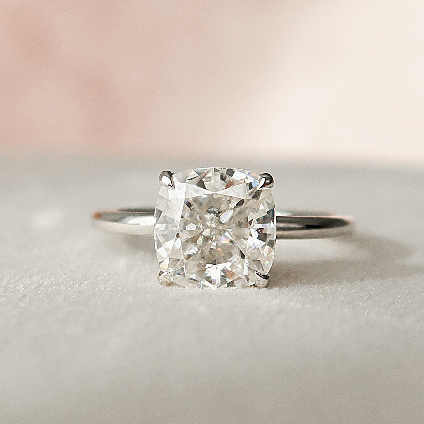 2.0CT Cushion Cut Hidden Halo Moissanite Engagement Ring