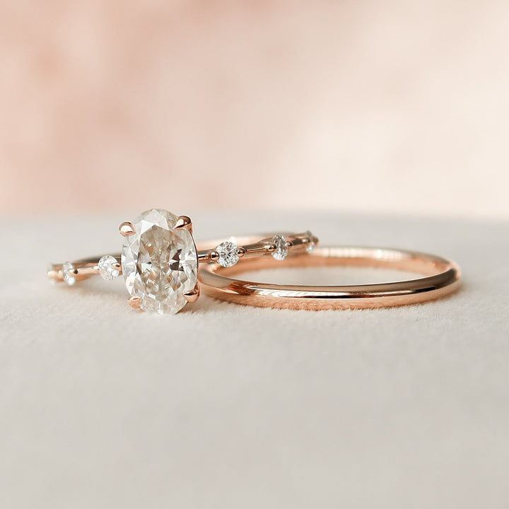 1.0CT Oval Cut Moissanite Halo Eternity Bridal Engagement Ring Set