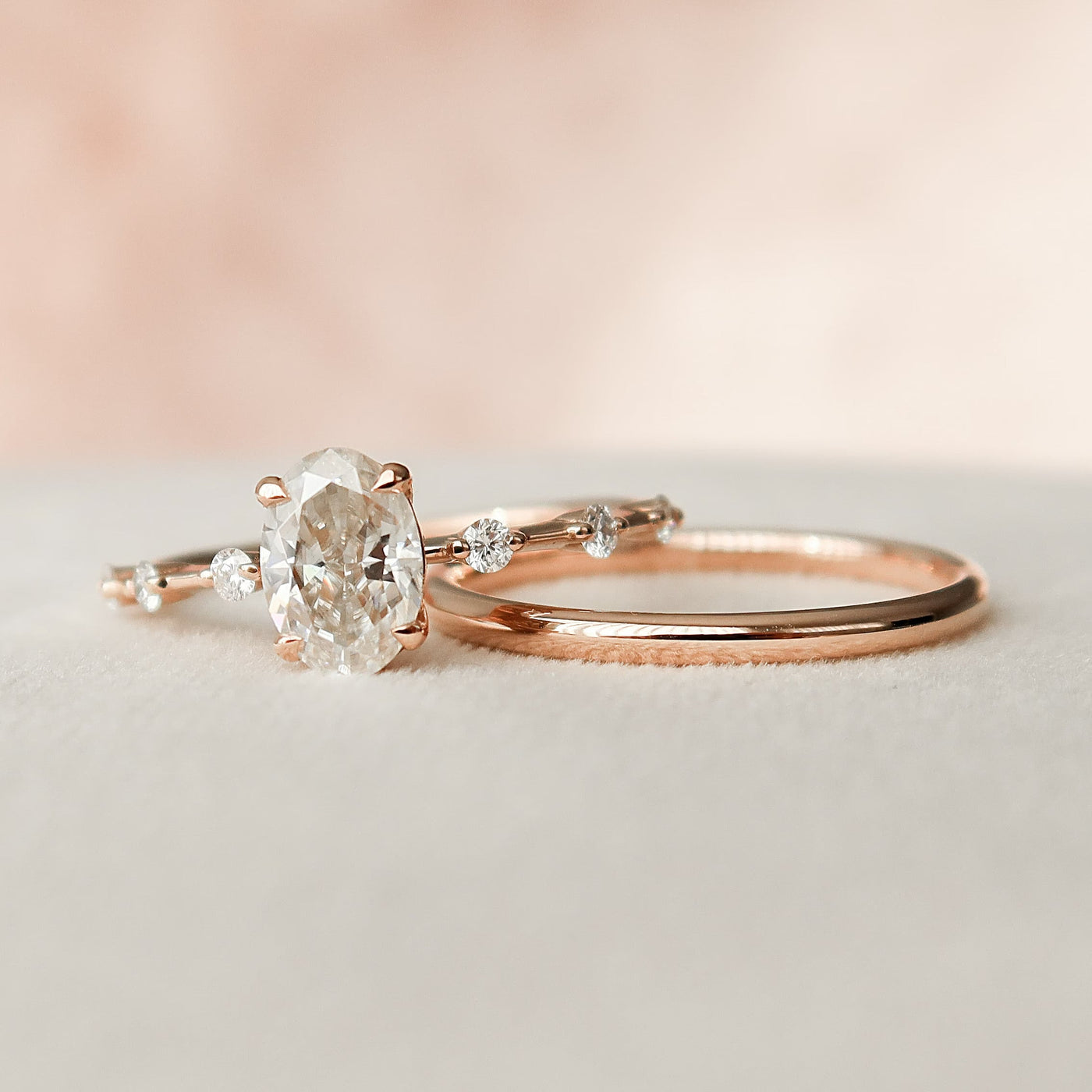 1.0CT Oval Cut Moissanite Halo Eternity Bridal Engagement Ring Set