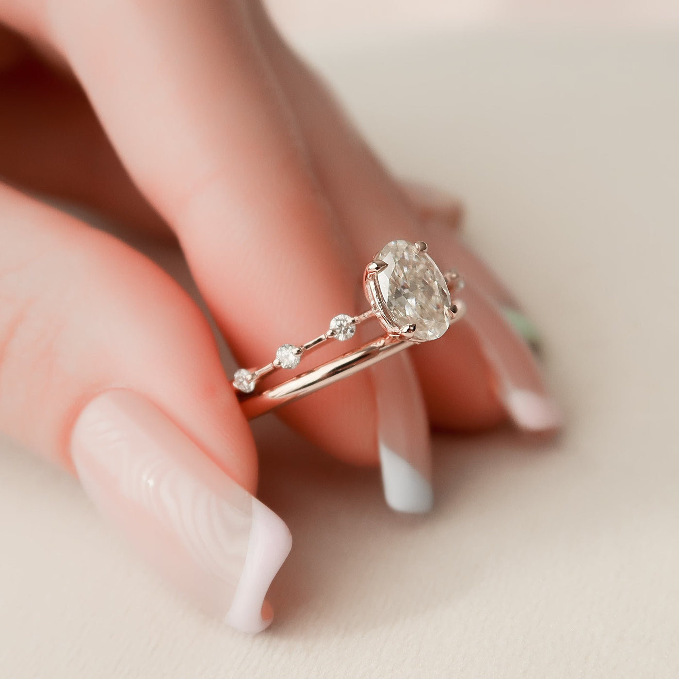 1.0CT Oval Cut Moissanite Halo Eternity Bridal Engagement Ring Set