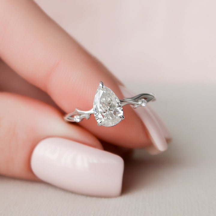 1 CT Pear Cut Nature Inspired Moissanite Engagement Ring