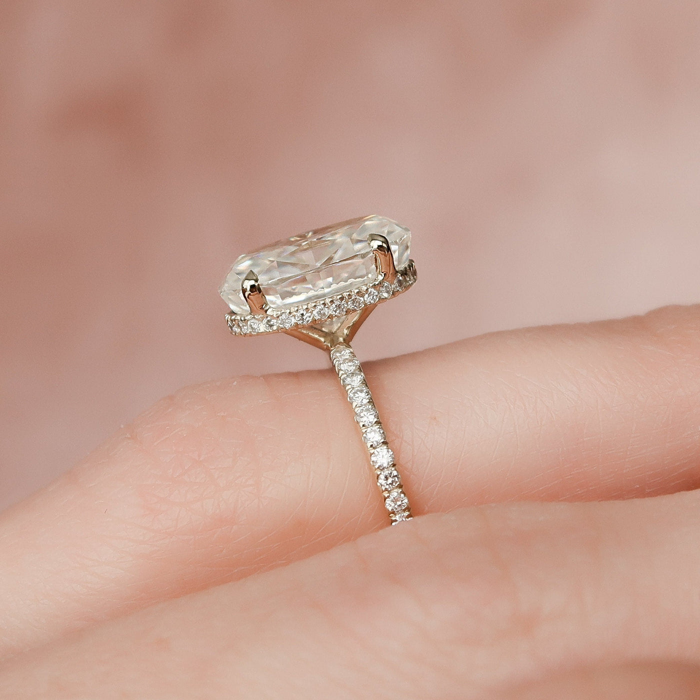 3.5 CT Oval cut  Hidden Halo Moissanite Engagement Ring