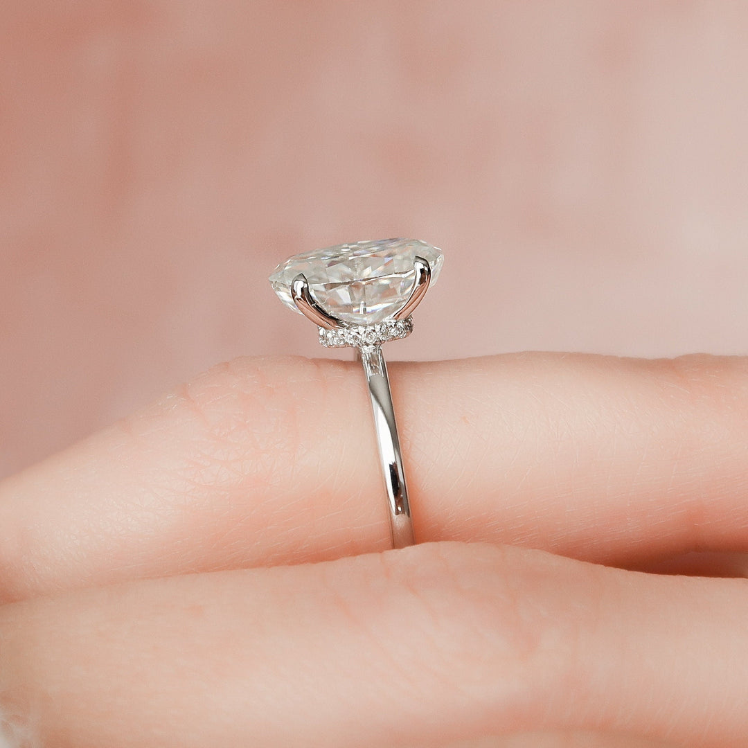 3.0CT Oval Cut Hidden Halo Moissanite Engagement Ring