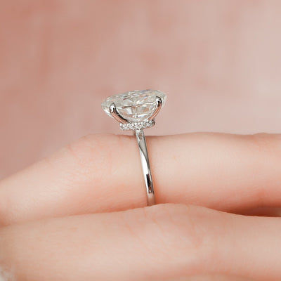 3.0CT Oval Cut Hidden Halo Moissanite Engagement Ring