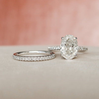 2.50CT Oval Cut Moissanite Hidden Halo Eternity Bridal Engagement Ring Set
