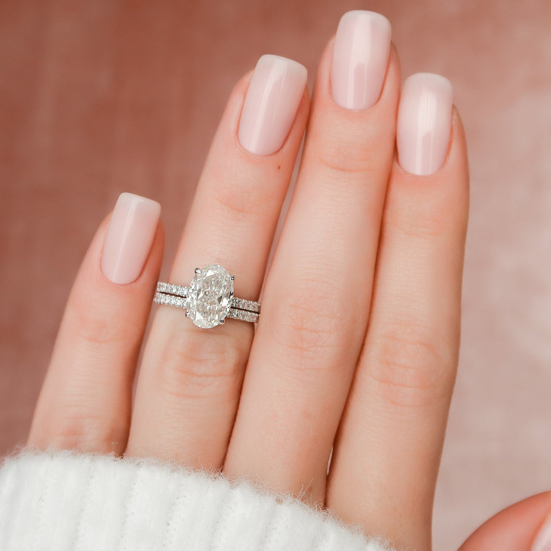 2.50CT Oval Cut Moissanite Hidden Halo Eternity Bridal Engagement Ring Set