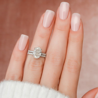 2.50CT Oval Cut Moissanite Hidden Halo Eternity Bridal Engagement Ring Set