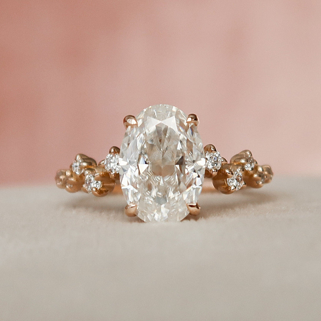 2.0CT Oval Shape Moissanite Cluster Band Diamond Engagement Ring