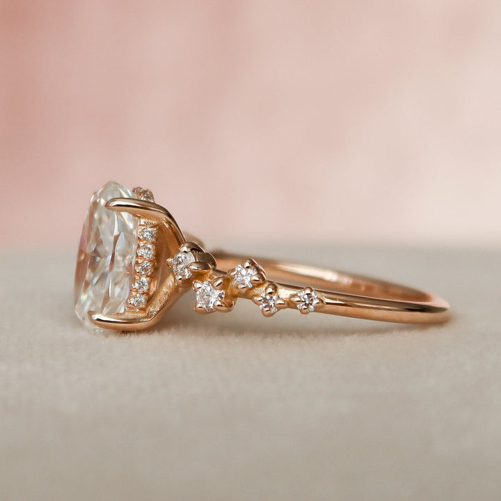 2.0CT Oval Shape Moissanite Cluster Band Diamond Engagement Ring