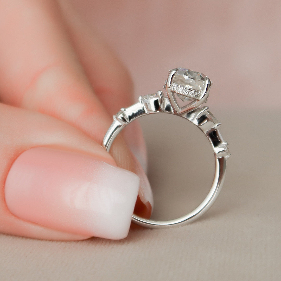 2 CT Oval Cut with Three Stones Moissanite Engagement Ring