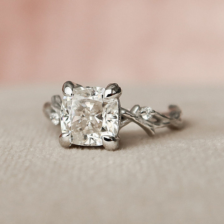 1.50CT Cushion Cut Branch Moissanite Engagement Ring