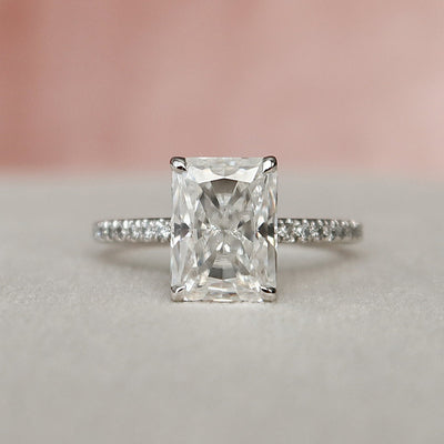 3.0CT Radiant Cut Hidden Halo Moissanite Engagement Ring