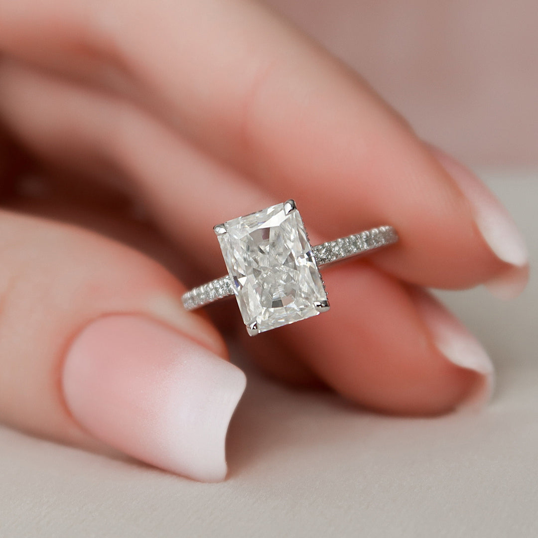 3.0CT Radiant Cut Hidden Halo Moissanite Engagement Ring