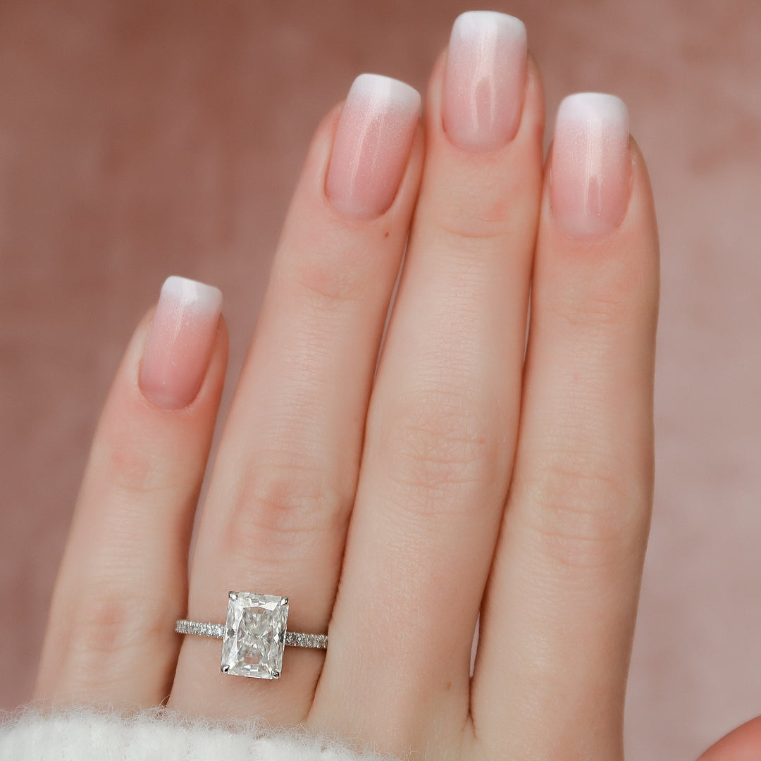 3 CT Radiant Cut Hidden Halo Moissanite Engagement Ring