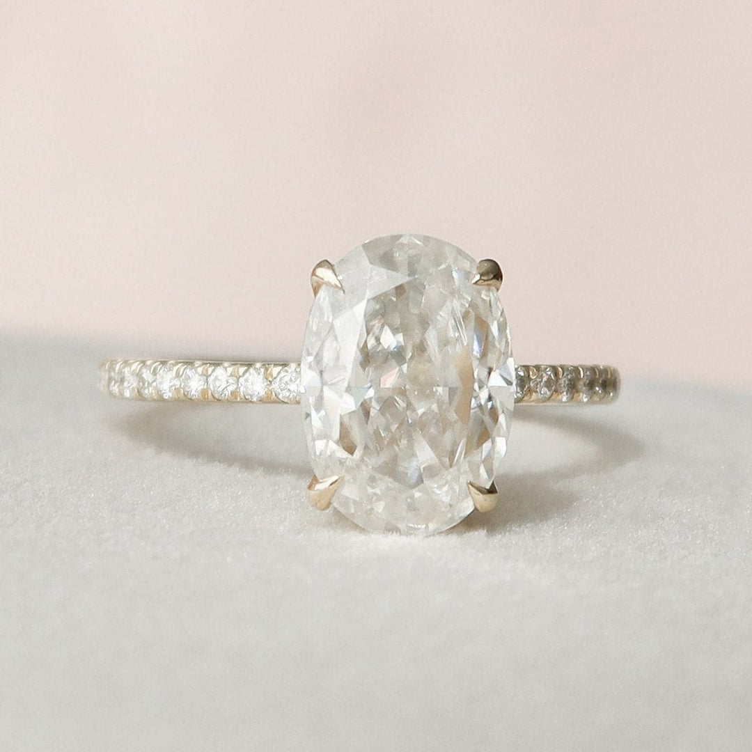 2.50CT Oval Cut Four Prong Hidden Halo Moissanite Engagement Ring