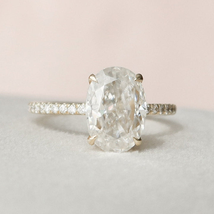 2.50CT Oval Cut Four Prong Hidden Halo Moissanite Engagement Ring