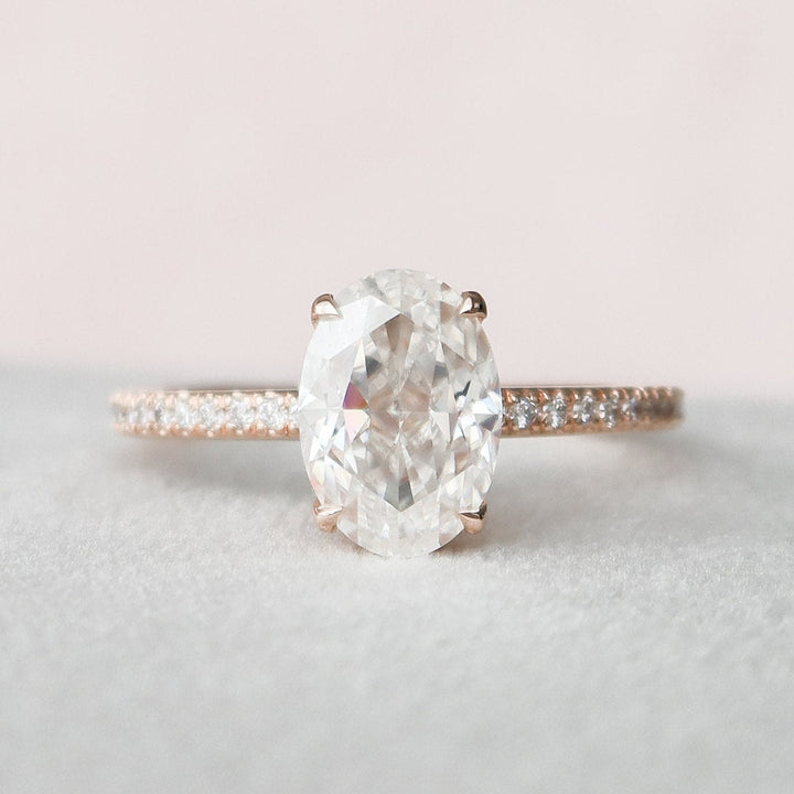 2.50CT Oval Cut Four Prong Hidden Halo Moissanite Engagement Ring