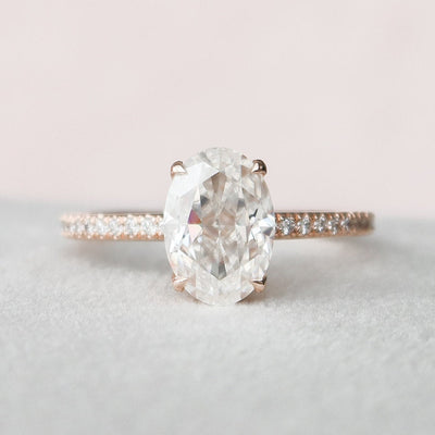 2.50CT Oval Cut Four Prong Hidden Halo Moissanite Engagement Ring