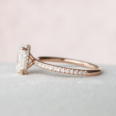 2.50CT Oval Cut Four Prong Hidden Halo Moissanite Engagement Ring