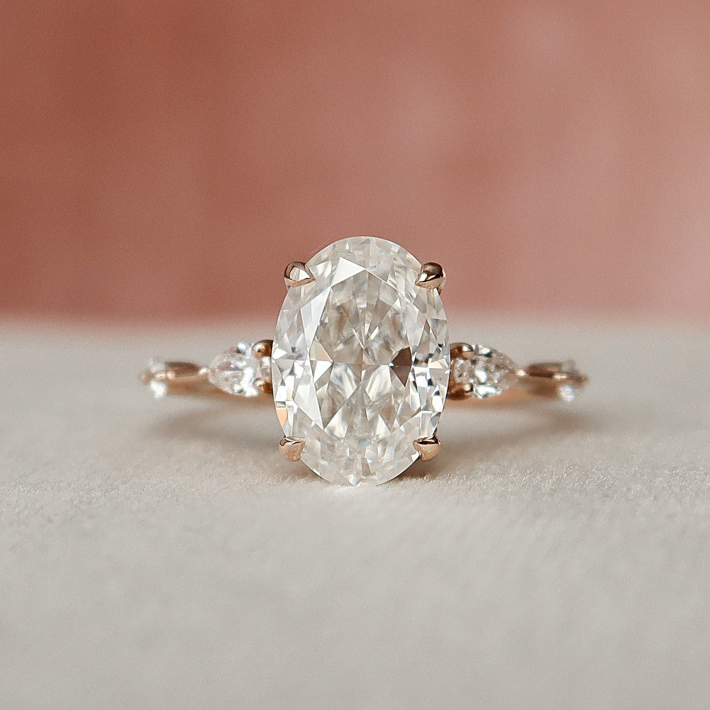 2 CT Oval Cut with Three Stones Moissanite Engagement Ring