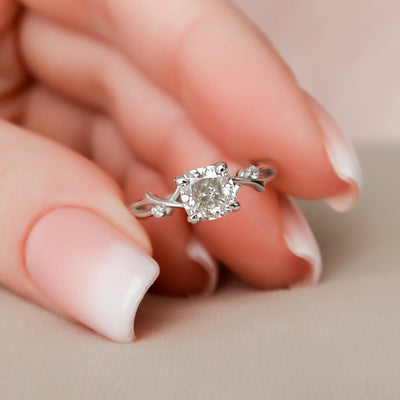 1 CT Cushion Cut Twig Branch Moissanite Engagement Ring