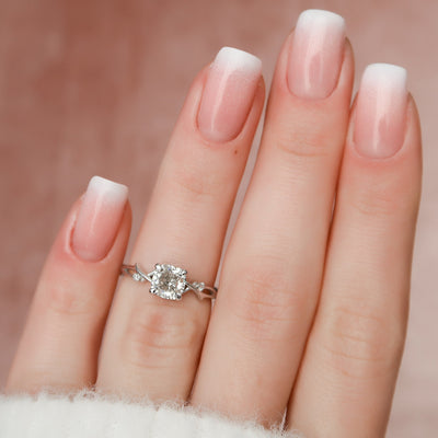 1.0CT Cushion Cut Twig Branch Moissanite Diamond Engagement Ring