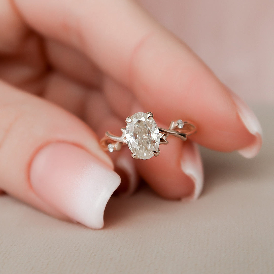 1 CT Oval Cut Twig  Moissanite  Nature Inspired Wedding Ring