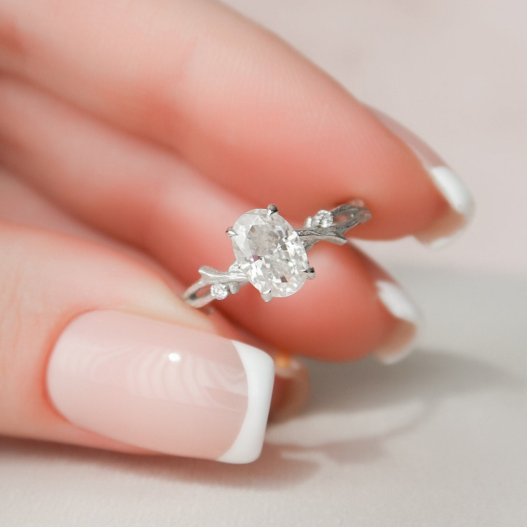 1 CT Oval Cut Twig  Moissanite  Nature Inspired Wedding Ring