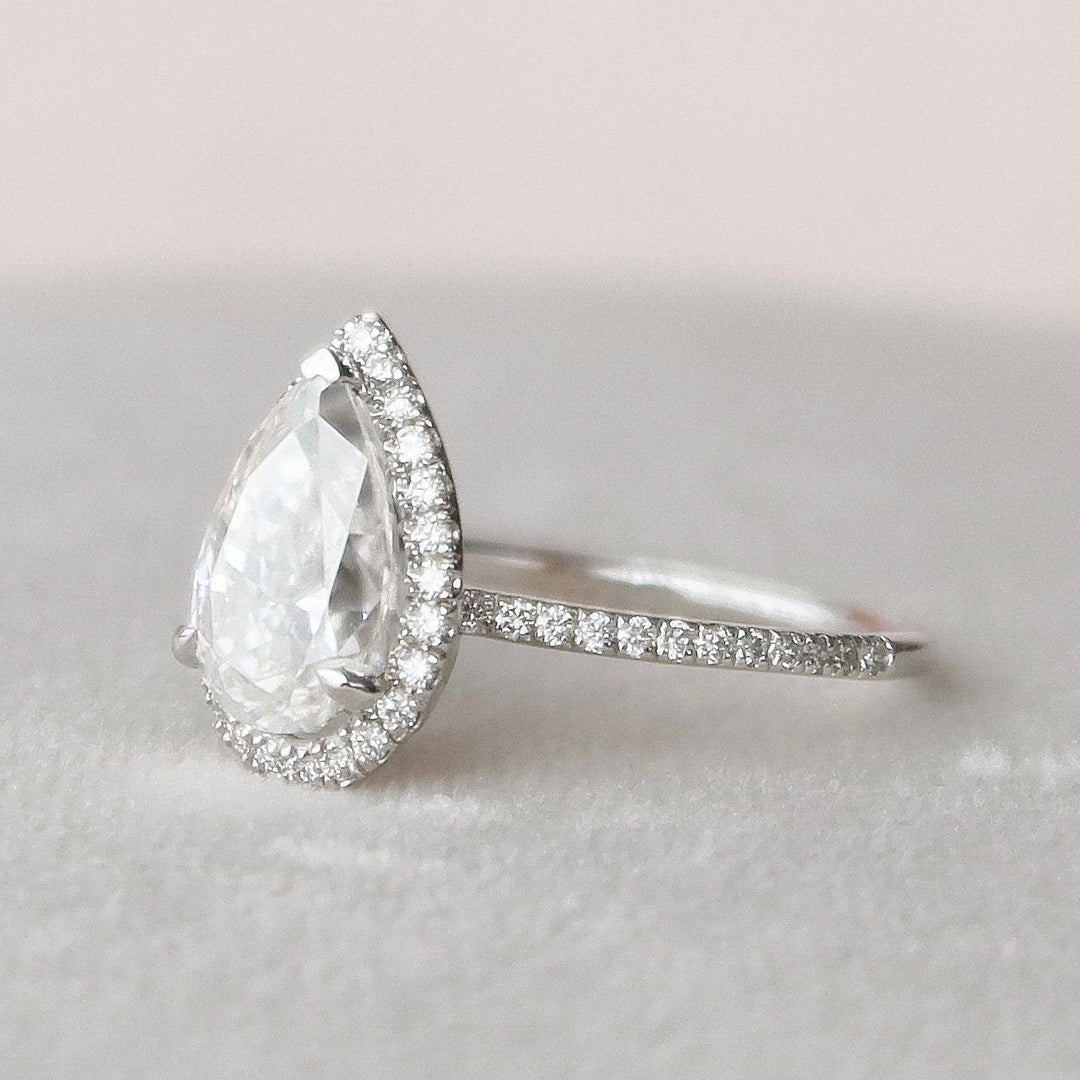 2 CT Pear Shaped Halo  Moissanite Solitaire  Engagement Ring