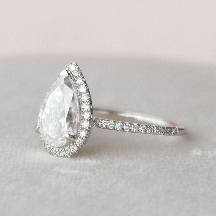 2.0CT Pear Shaped Halo Moissanite Diamond Engagement Ring
